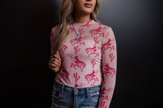 Western Rodeo 3D Mesh Top | Pink