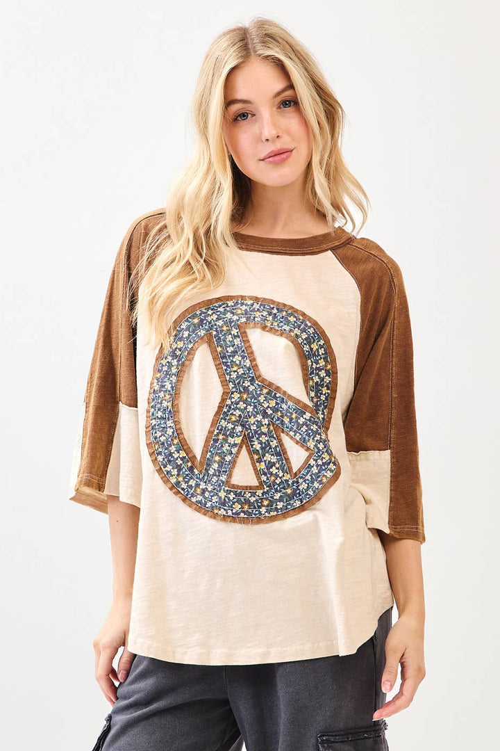 Peace Sign Patch Mineral Wash Top