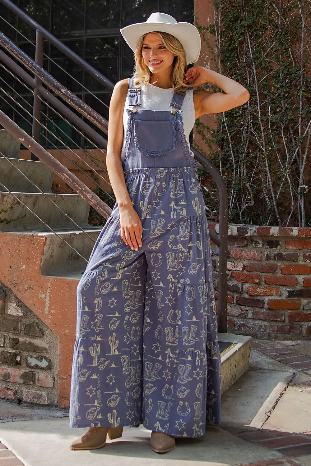 Western Graphic Tiered Wide Leg Jumpsuit