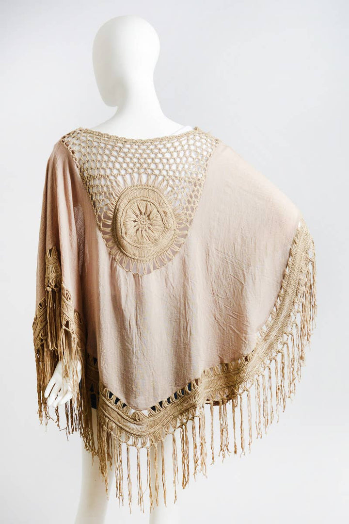 Bohemian Fringe Tassel Kimono with Crochet Medallion