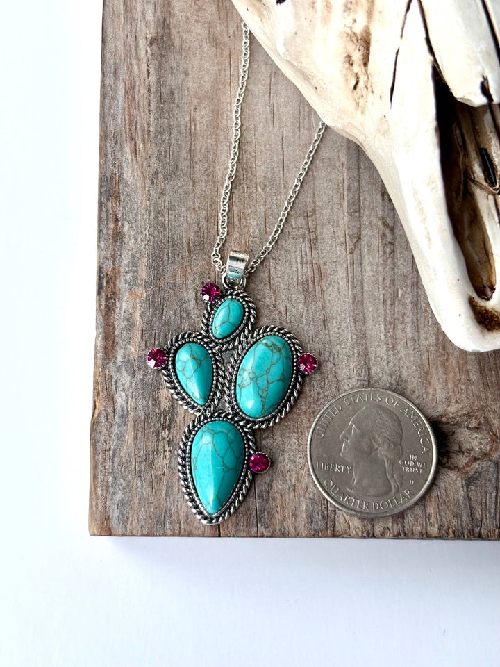 Turquoise Cactus Stone Pendant Necklace