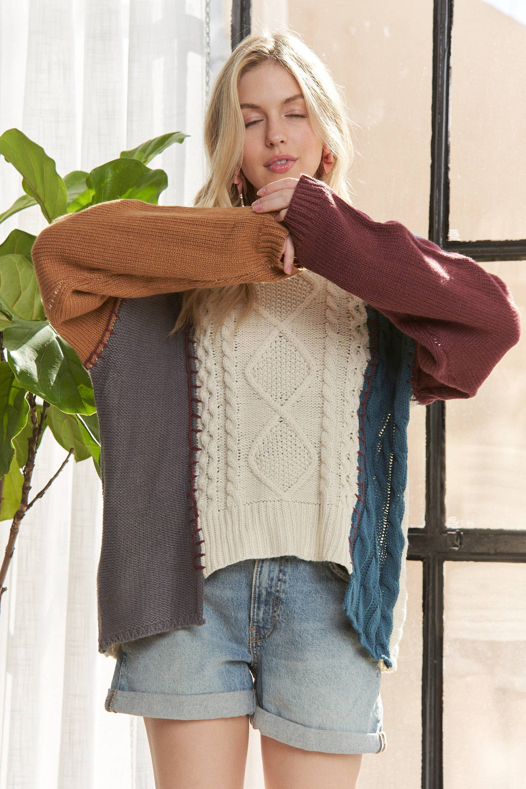 Color Block Knit Sweater Top
