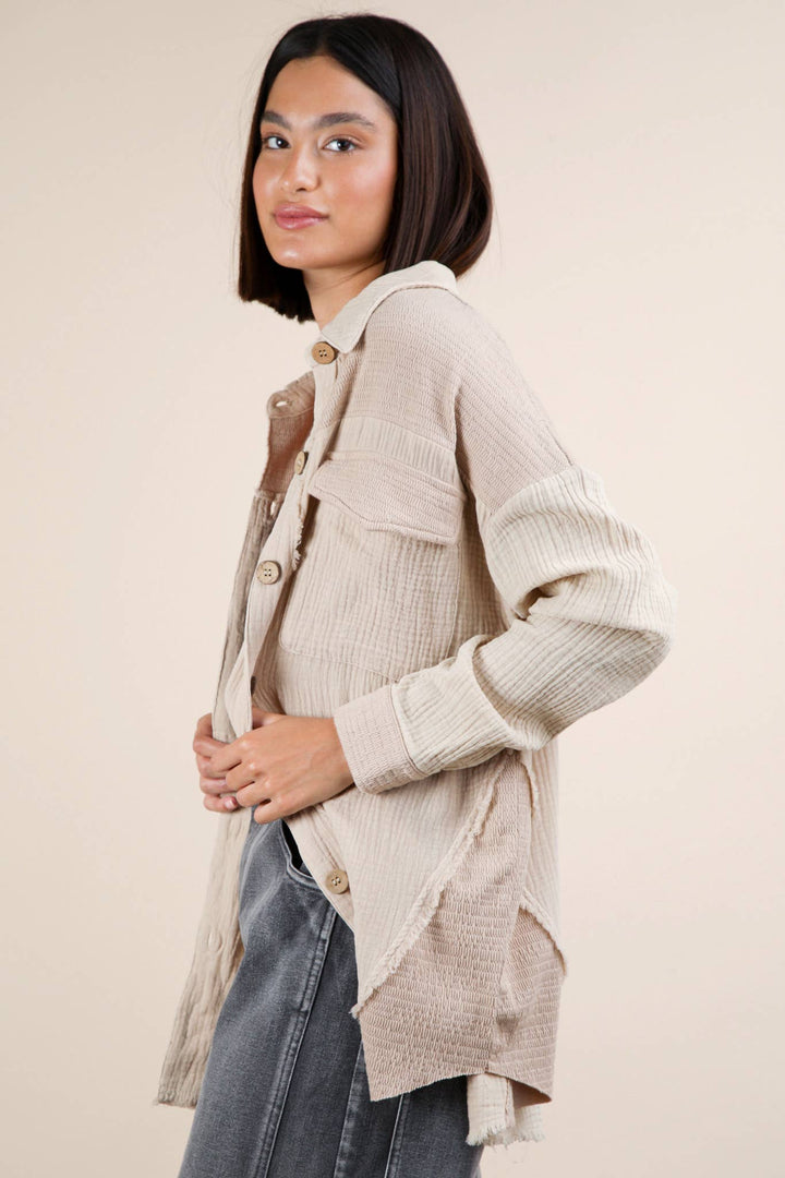 Mineral Washed Oversized Gauze Shacket | Taupe