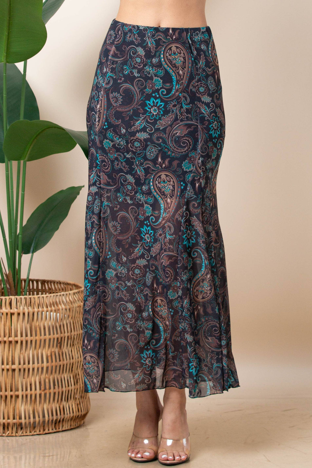 Madison Paisley Print Mesh Skirt