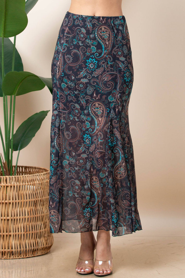 Madison Paisley Print Mesh Skirt