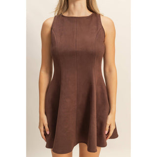 Sleeveless Flared Suede Mini Dress