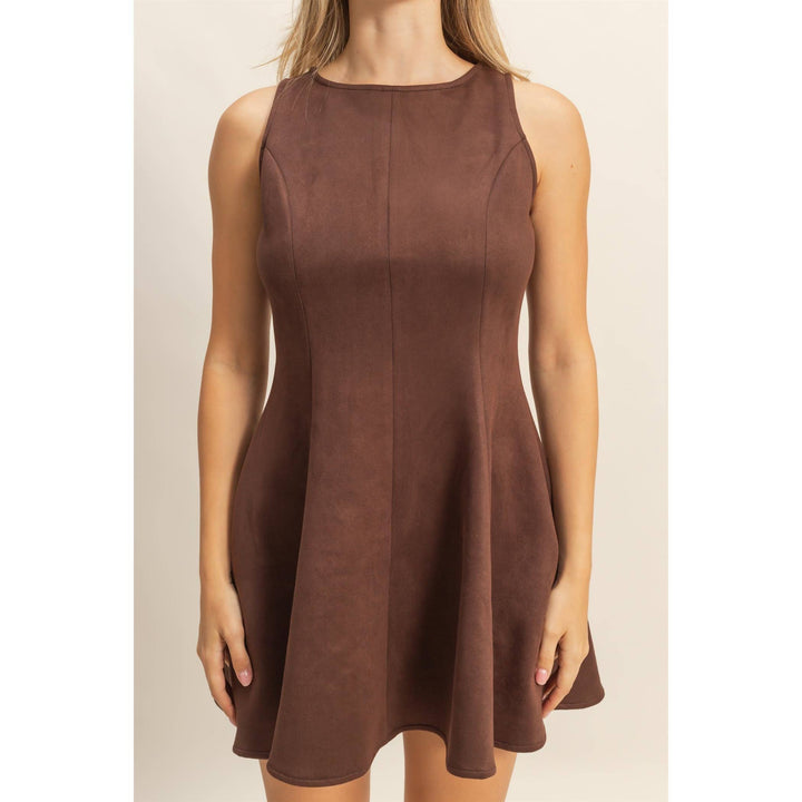 Sleeveless Flared Suede Mini Dress