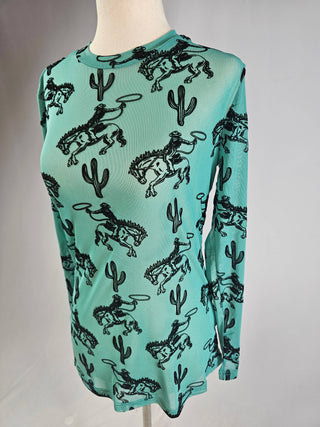 Western Rodeo 3D Mesh Top | Turquoise