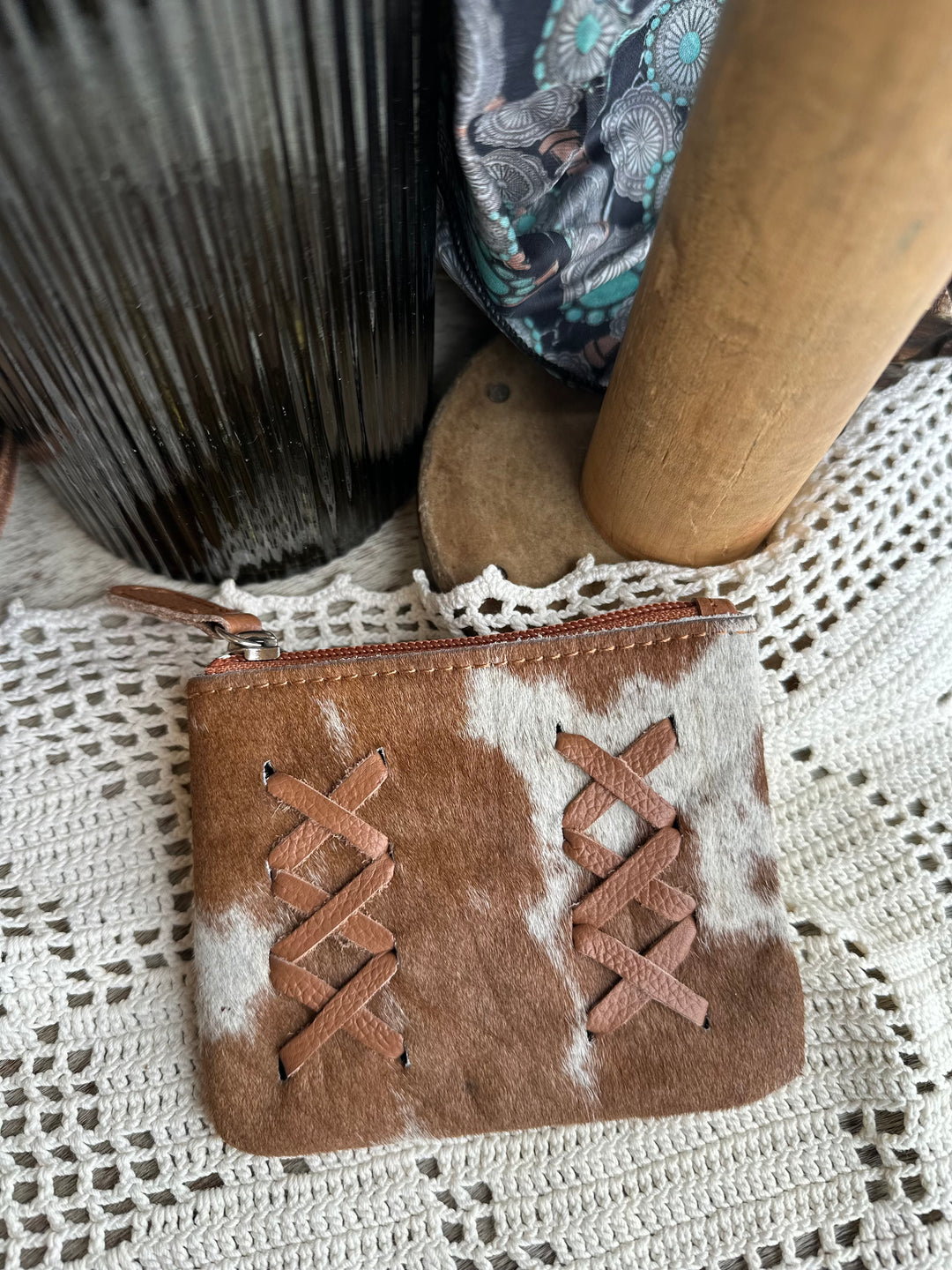 Buck Stitch Hair-On Cowhide Coin Purse