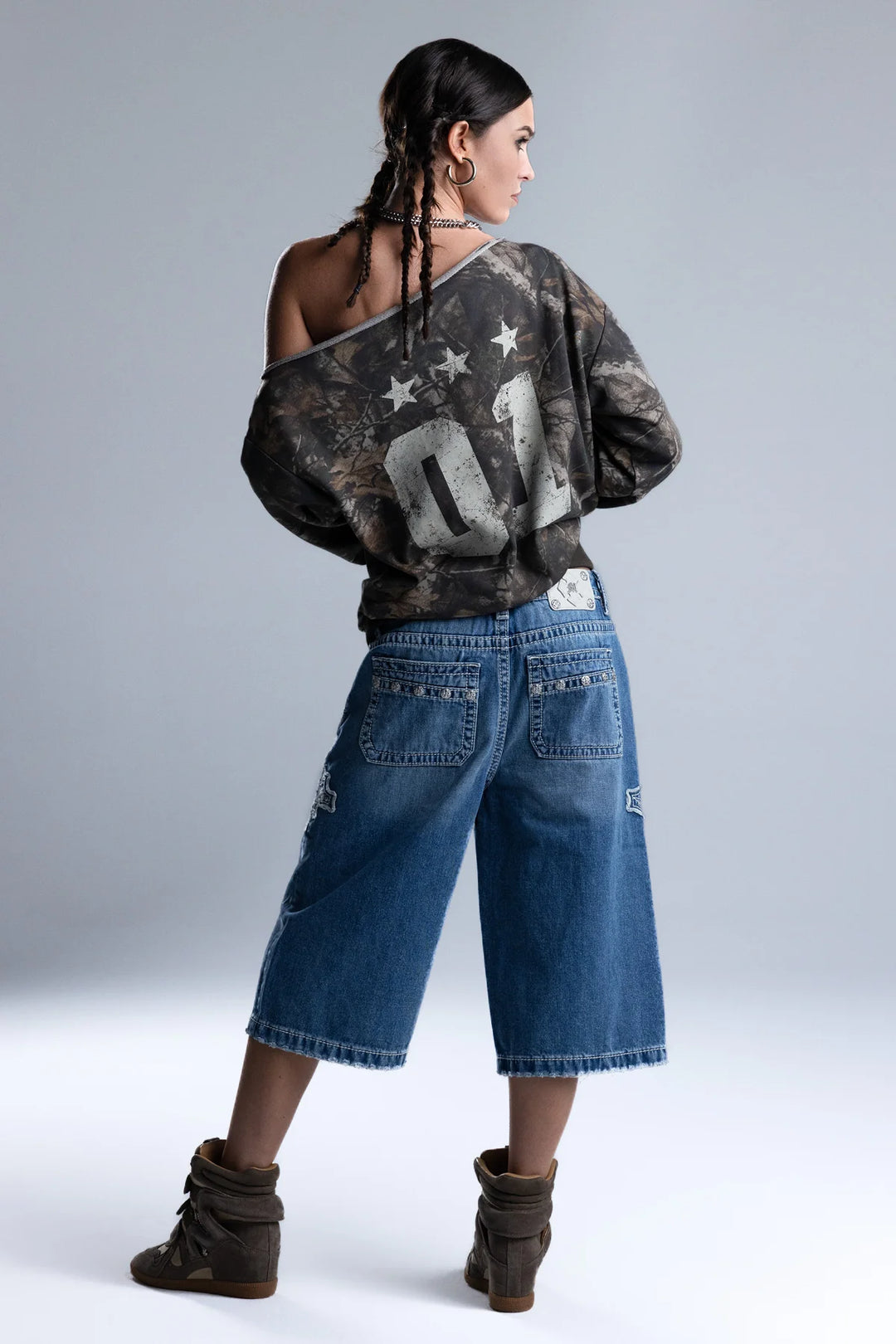 Miss Me Charlene Camo One-Shoulder Top