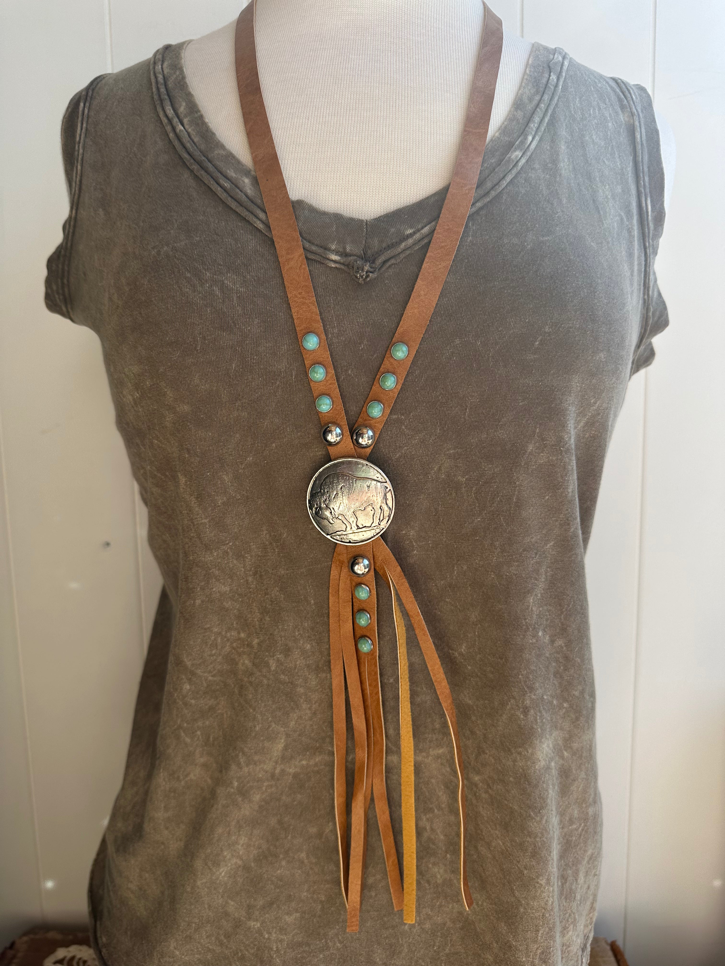 Buffalo Trail Leather Pendant Necklace