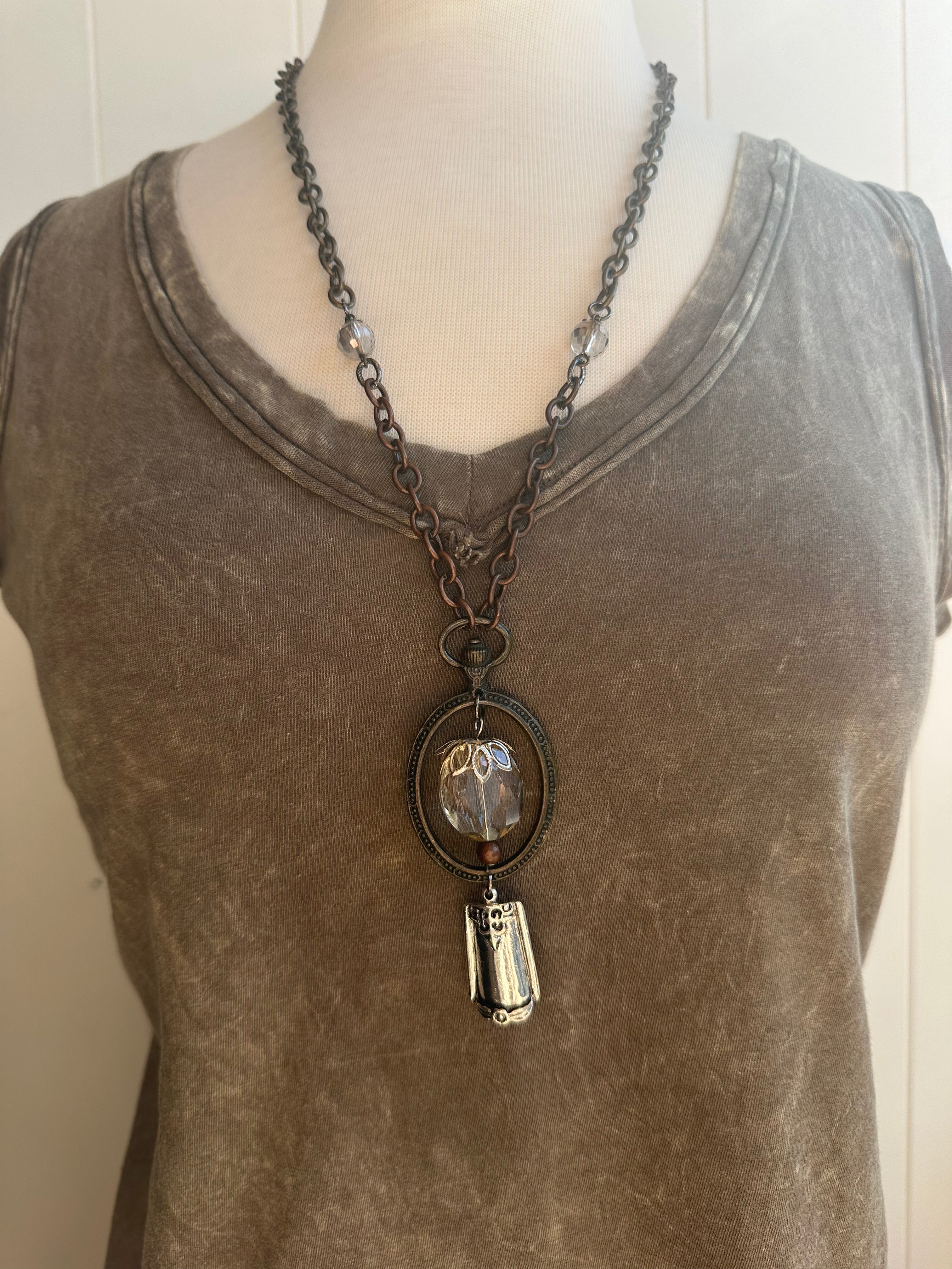 Oval Crystal Charm Necklace