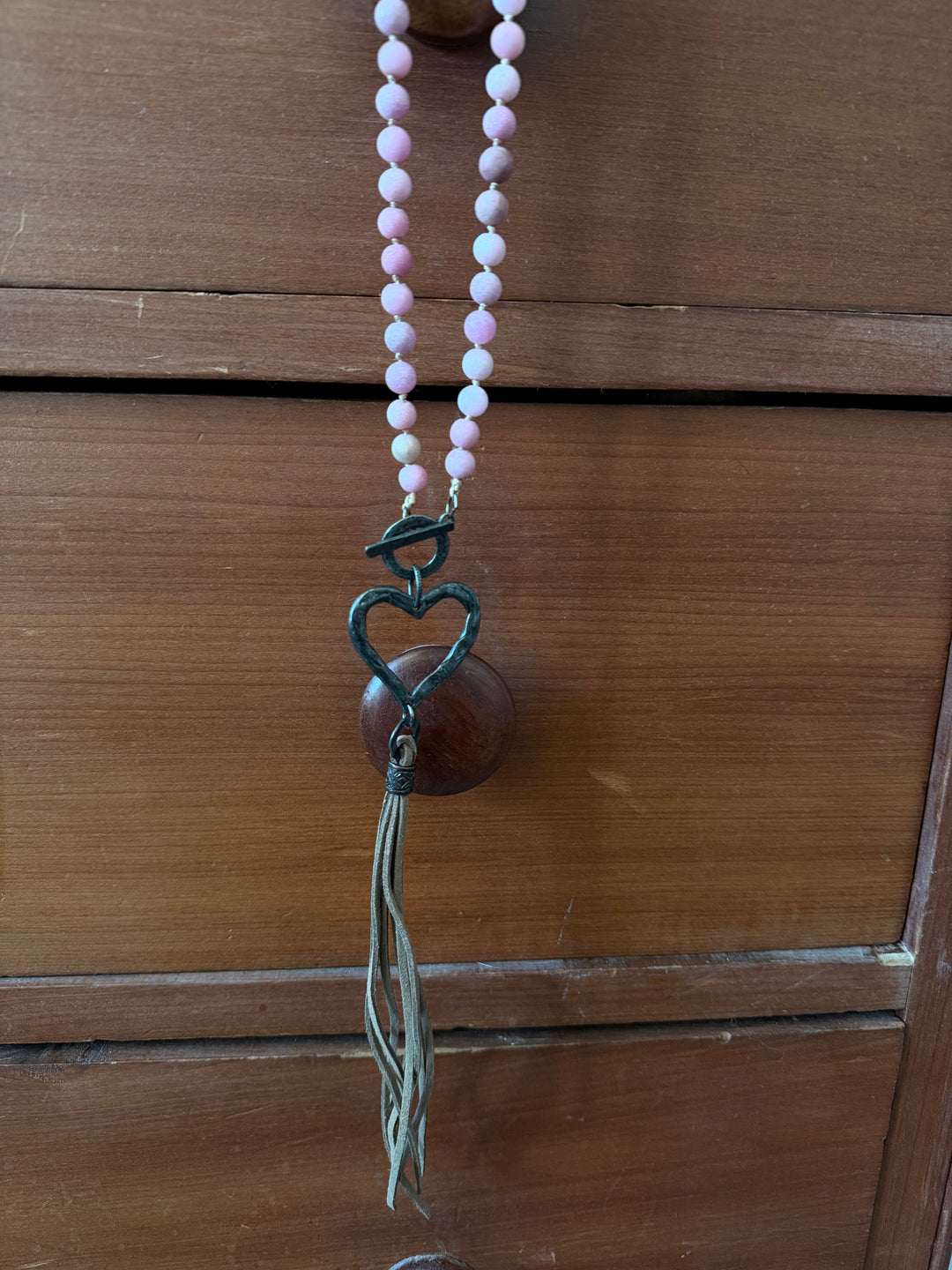 Blush Beaded Heart Necklace | 14.5"
