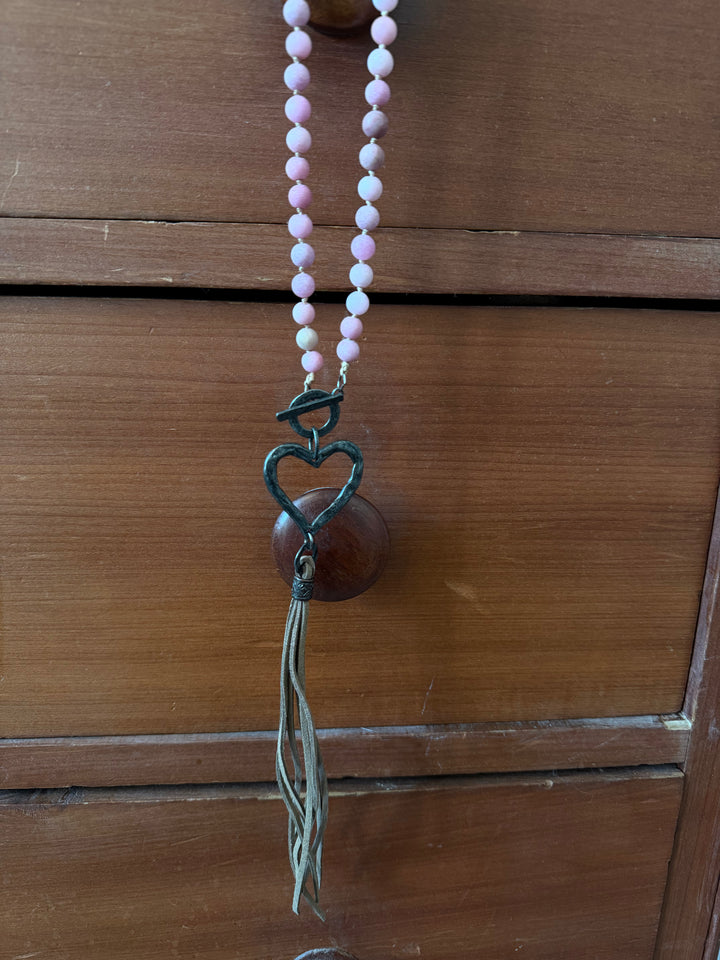 Blush Beaded Heart Necklace | 14.5"