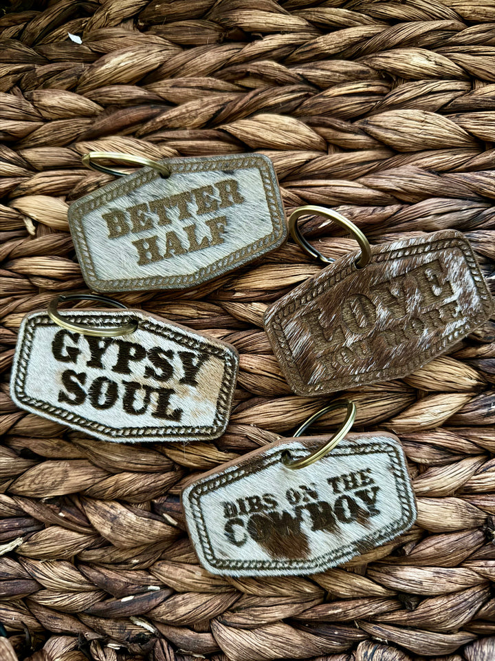 Hair-On Cowhide & Leather Keychain