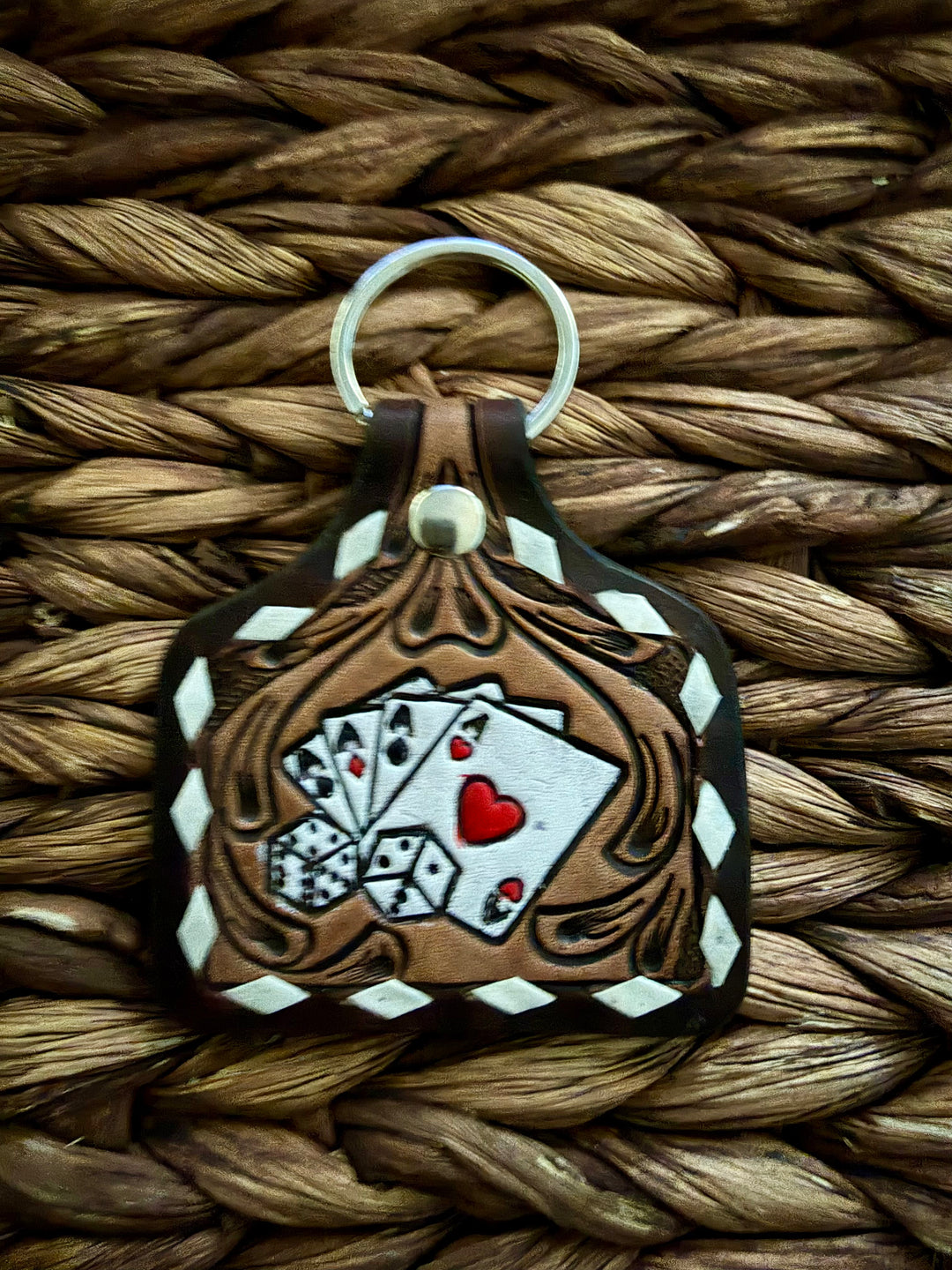 Tooled Leather Cattle Tag Keychain