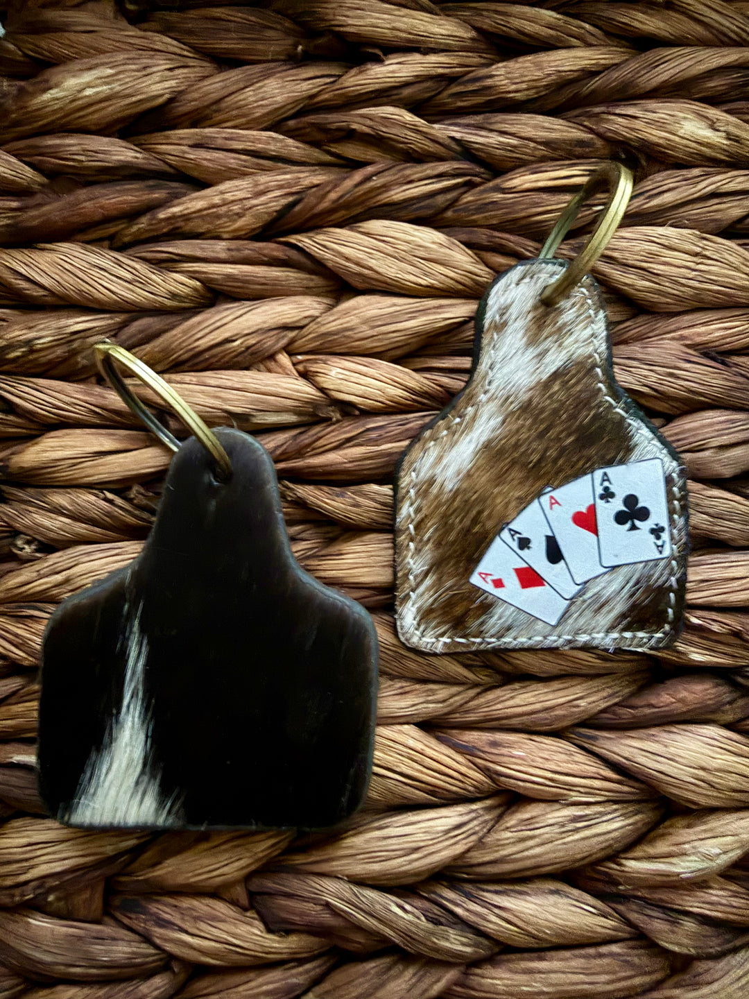 Mini Hair-On Cowhide Cattle Tag Keychain