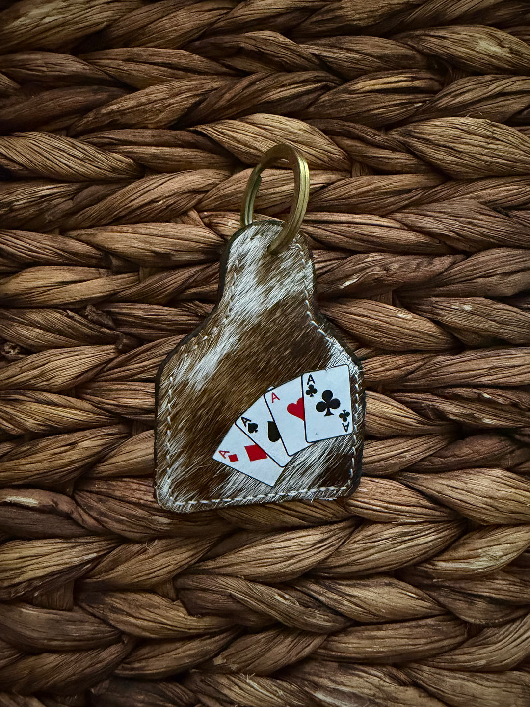 Mini Hair-On Cowhide Cattle Tag Keychain