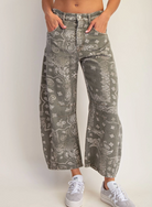 Mineral Washed Paisley Printed Barrel Jeans