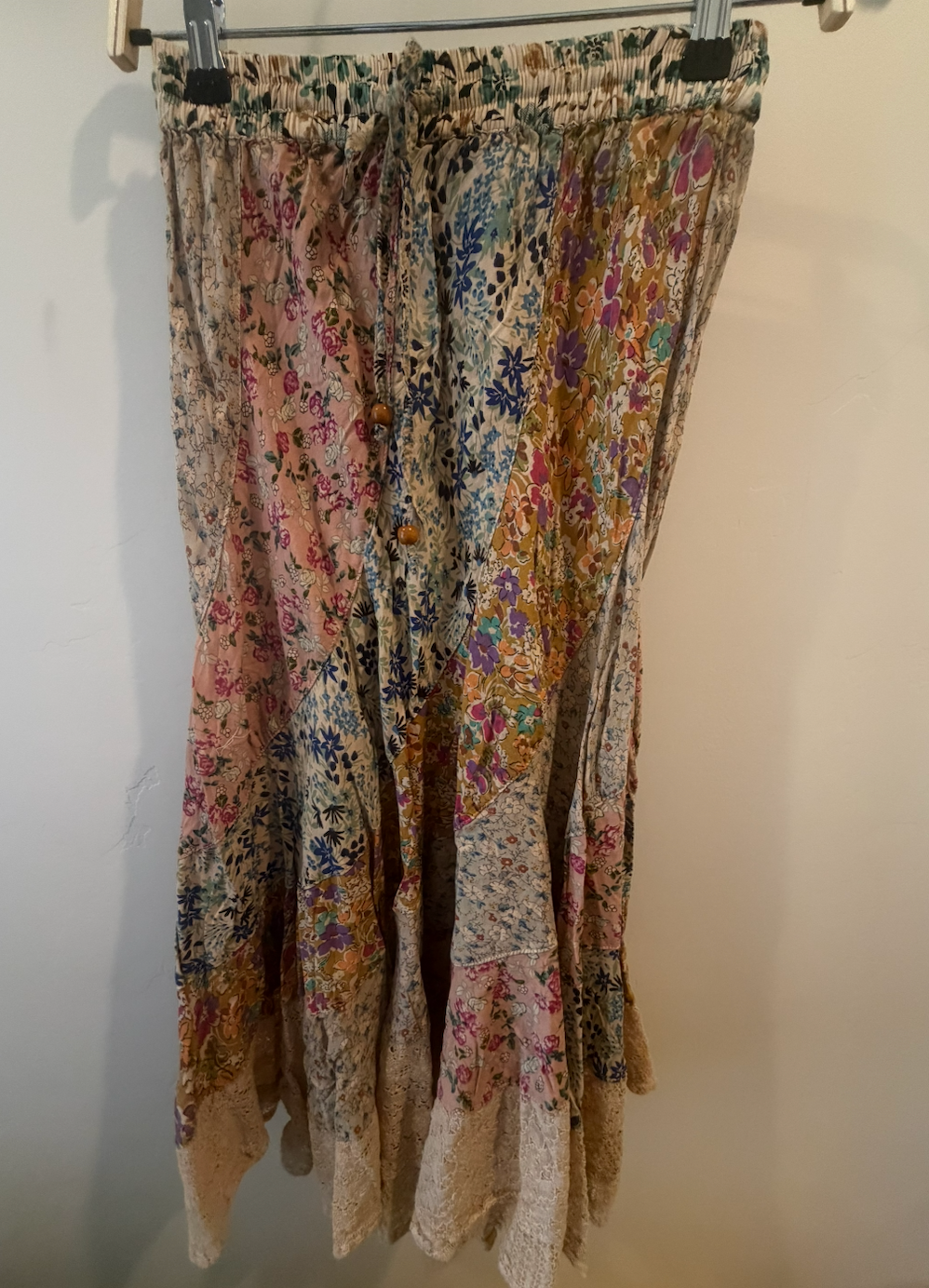 Boho Patchwork & Lace Midi Skirt
