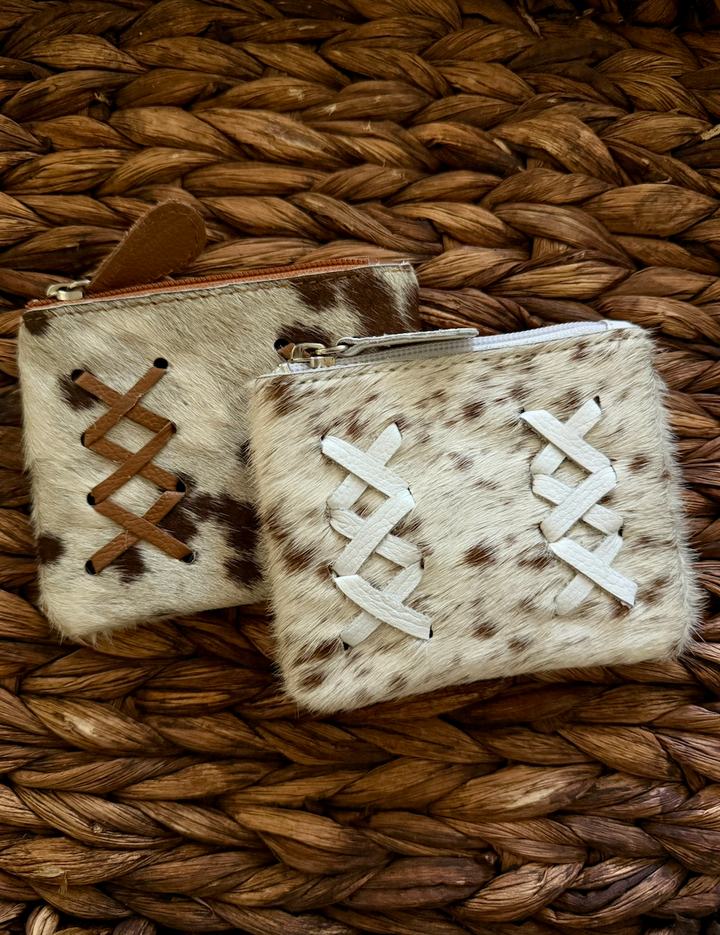 Buck Stitch Hair-On Cowhide Coin Purse