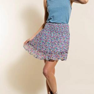 Blue Floral Chiffon Skirt