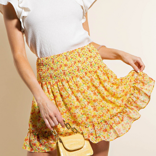 Yellow Floral Chiffon Skirt