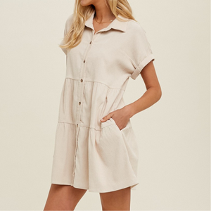 Corduroy Tiered Mini Dress (Sand)