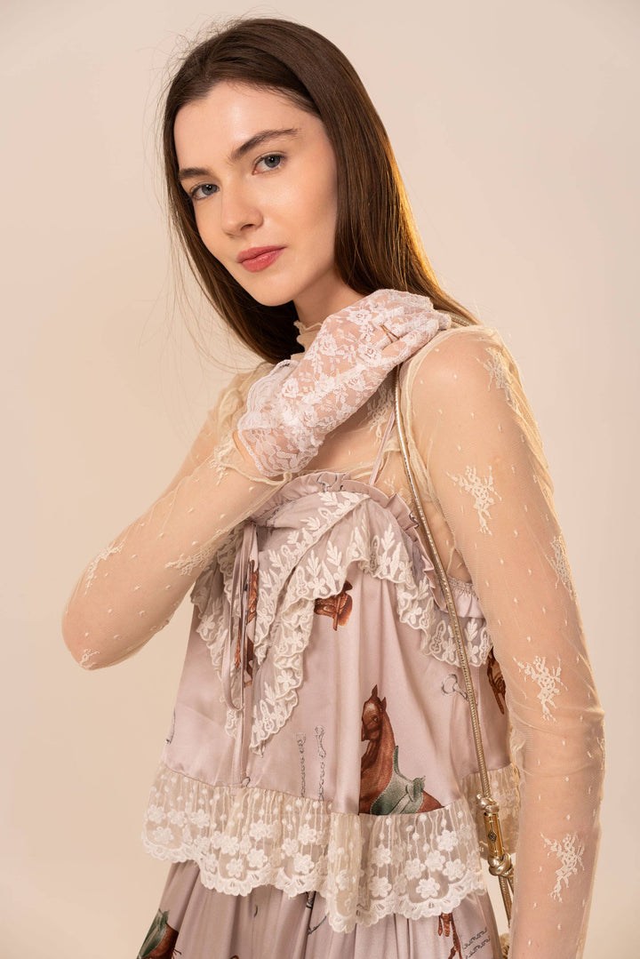 Silver Satin Western Lace Cami