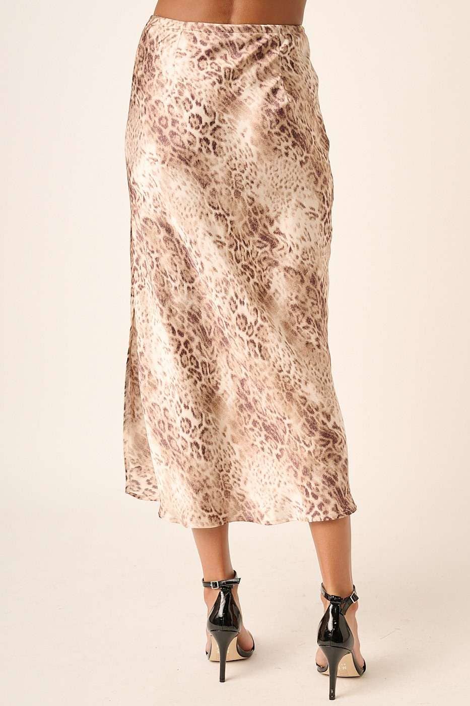 Animal Print Satin Midi Skirt