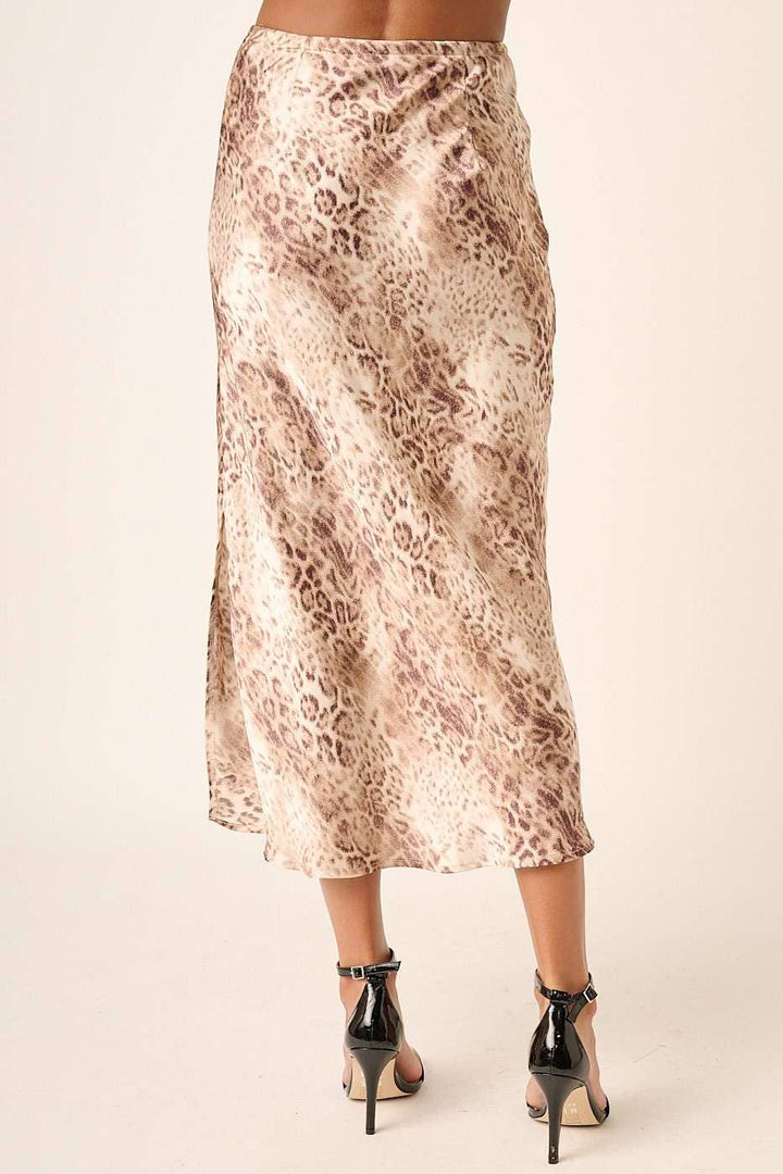 Animal Print Satin Midi Skirt