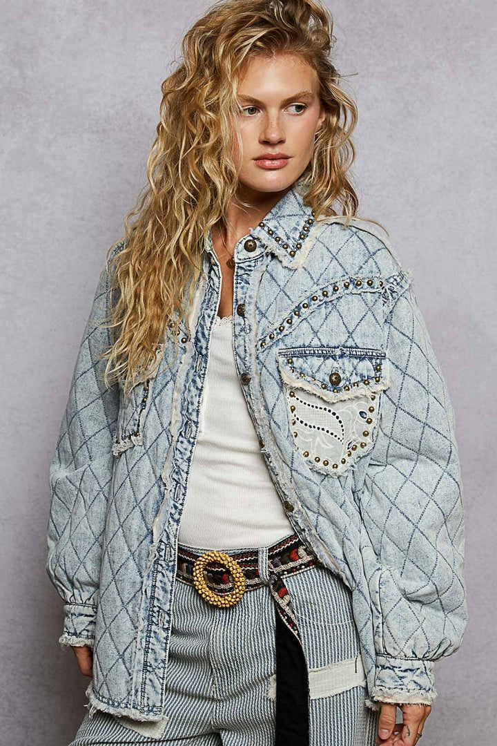 Studded Western Lace Jacket | Denim