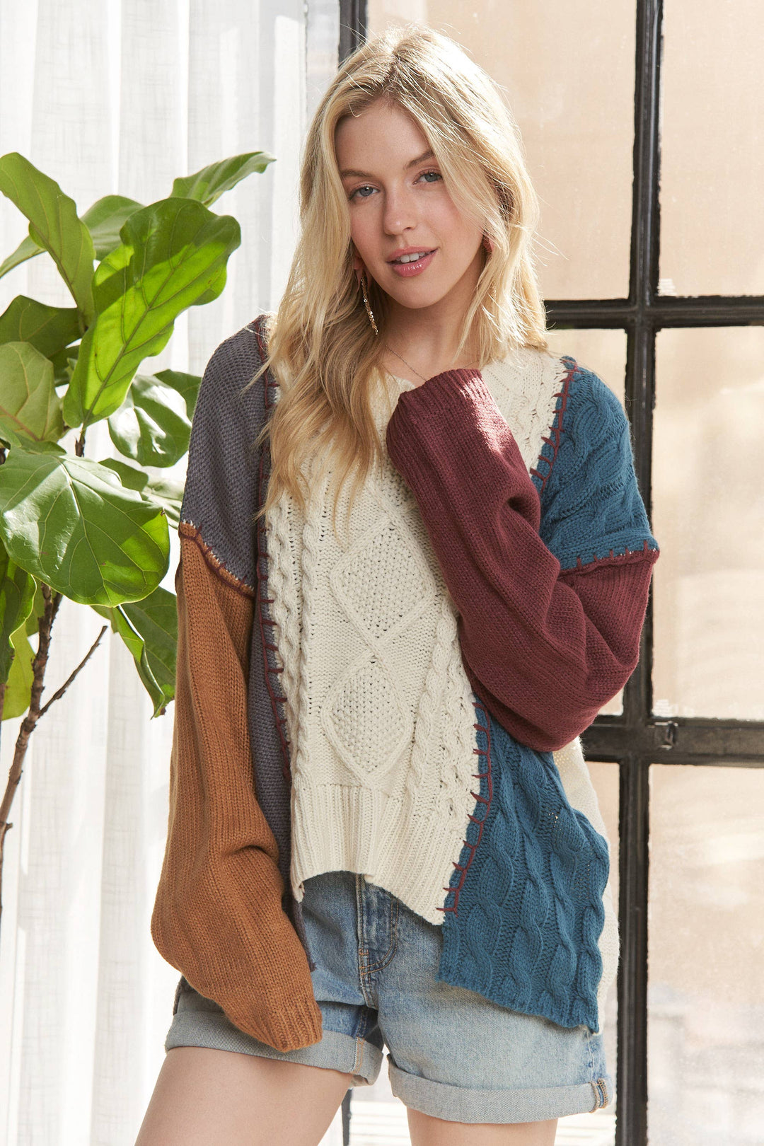 Color Block Knit Sweater Top