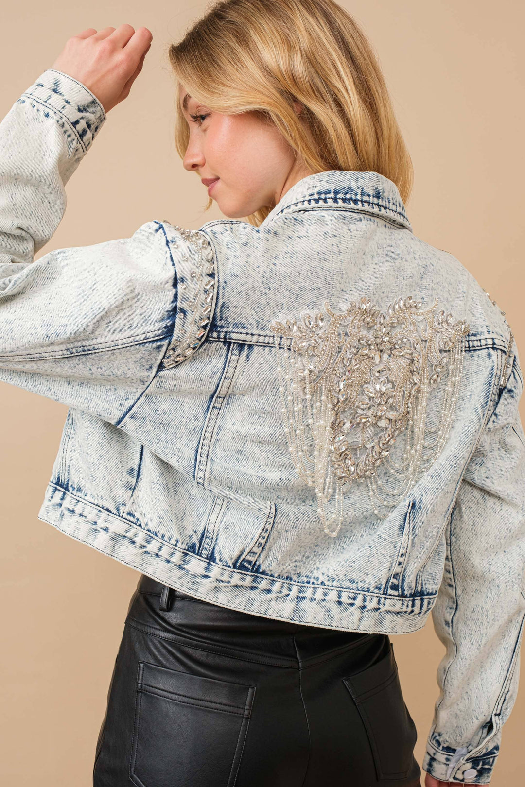 Beaded Acid Wash Denim Jacket
