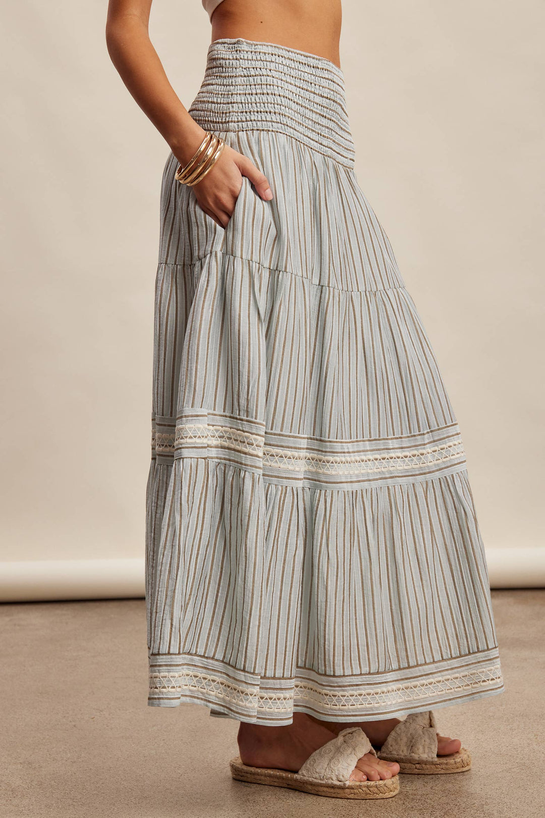 Cloud Striped Smocked Maxi Skirt
