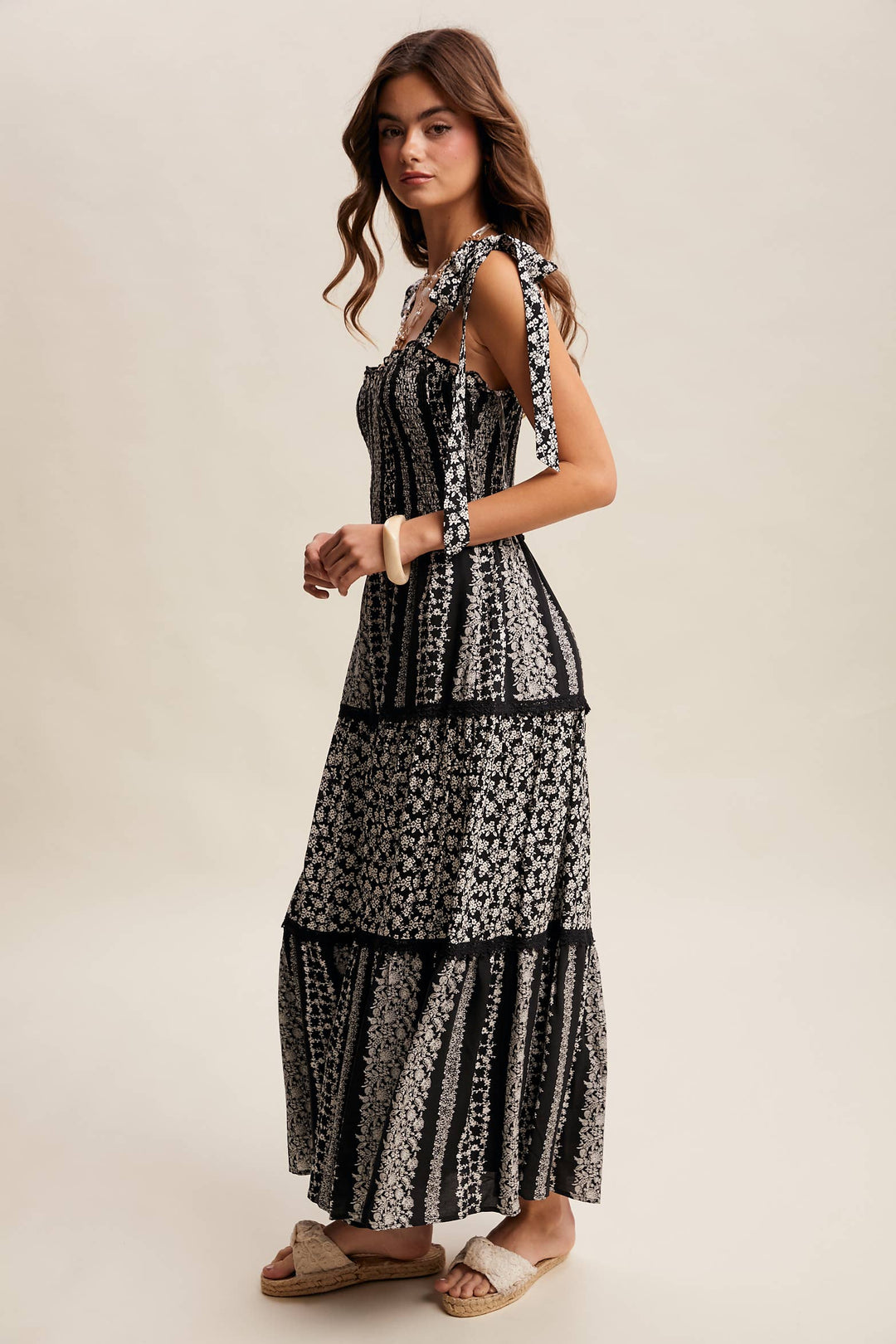 Floral Patchwork Smocked Maxi Dress