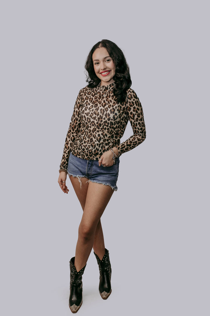 Leopard Print Mesh Top