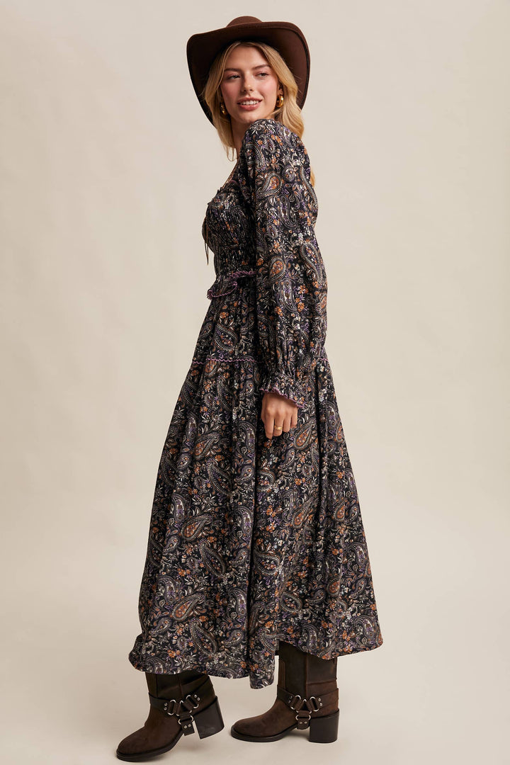 Paisley Smocked Tiered Maxi Dress
