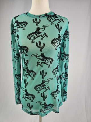 Western Rodeo 3D Mesh Top | Turquoise