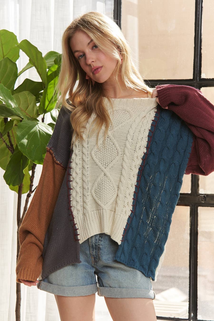 Color Block Knit Sweater Top
