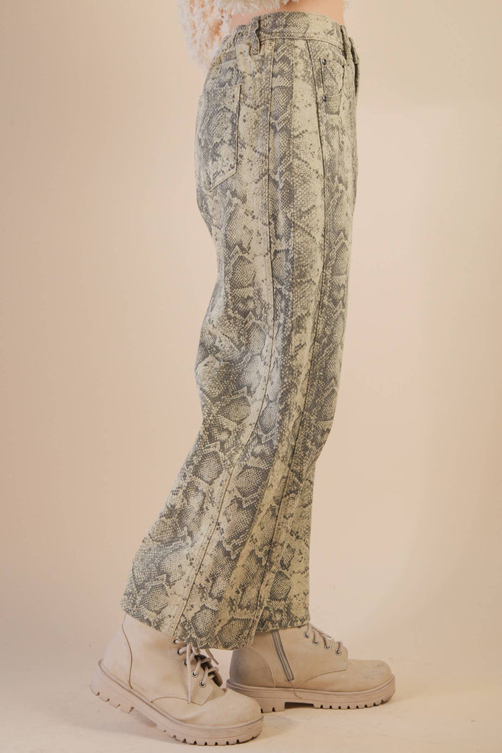 Snake Printed Barrel Pants