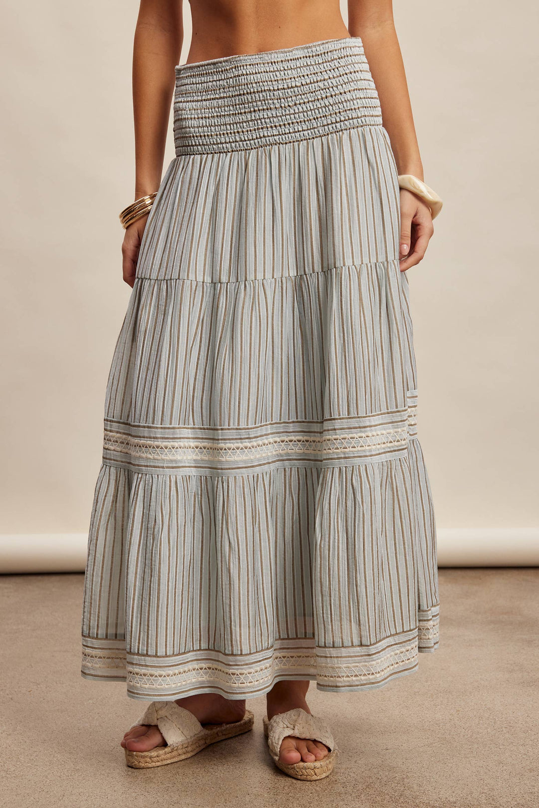 Cloud Striped Smocked Maxi Skirt
