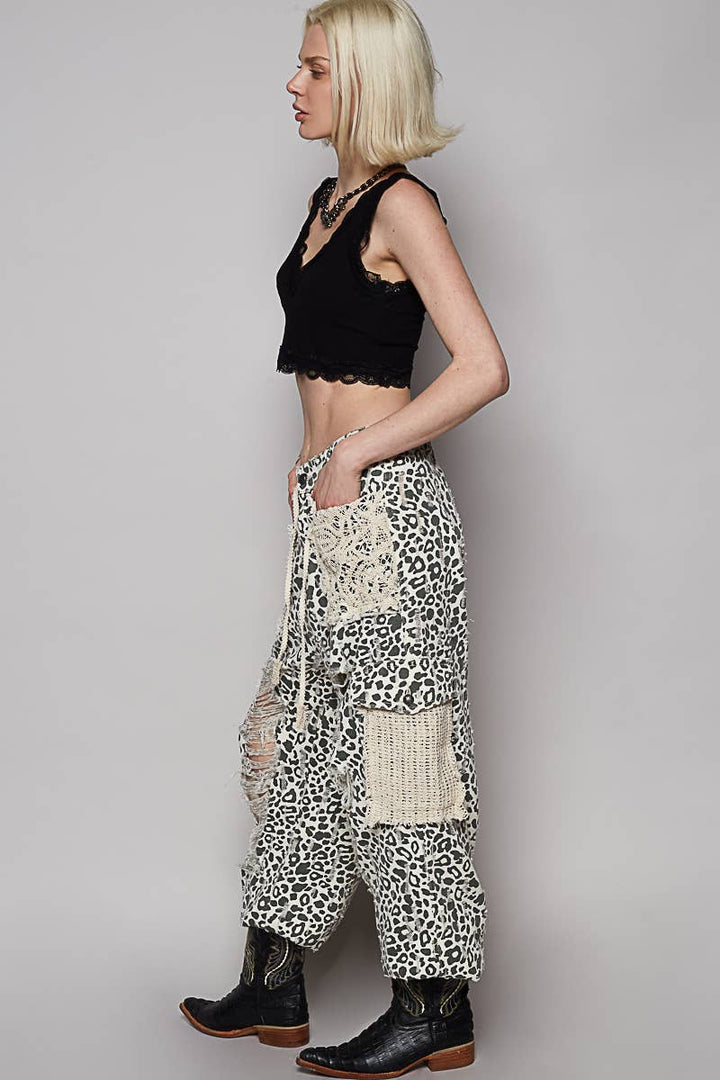 Vintage Wash Crochet Patch Joggers | Cream