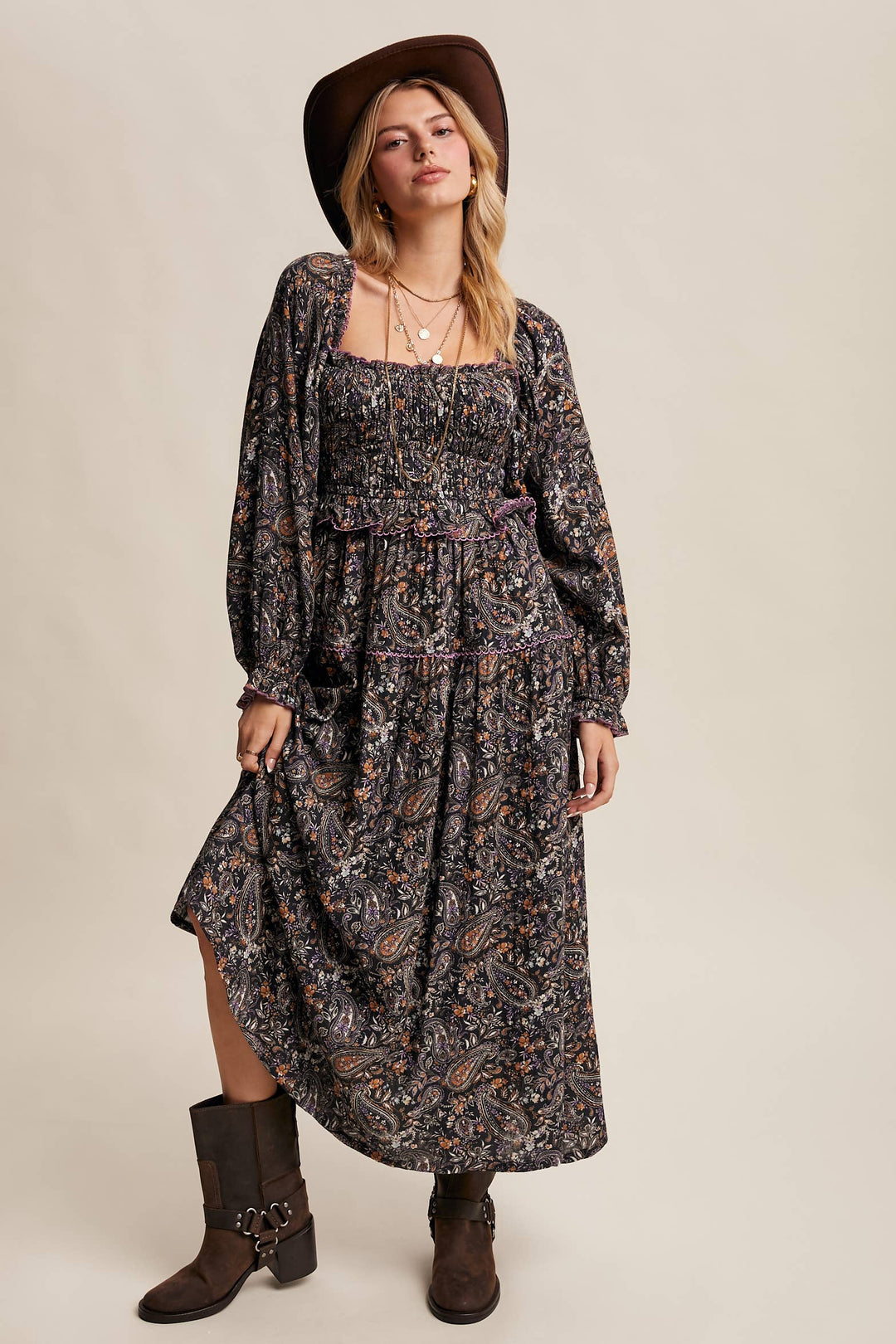 Paisley Smocked Tiered Maxi Dress