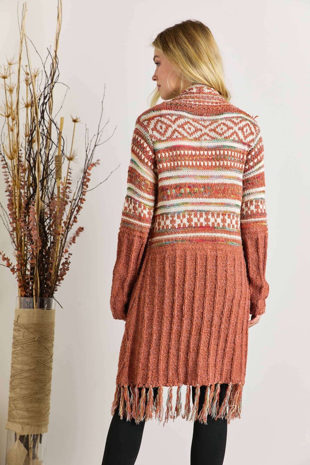 Fringe Hem Aztec Cardigan | Rust