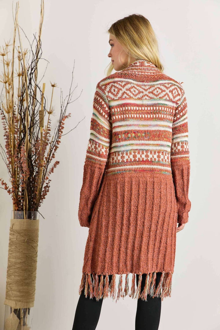 Fringe Hem Aztec Cardigan | Rust