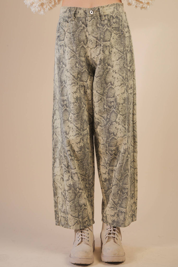 Snake Printed Barrel Pants