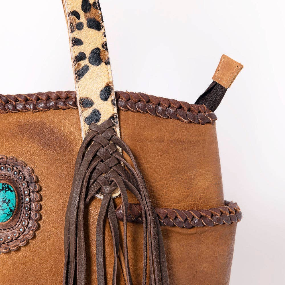 Leather, Fringe, & Leopard Print Accent Bag