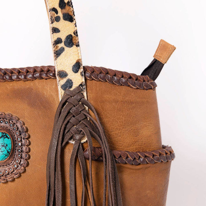 Leather, Fringe, & Leopard Print Accent Bag