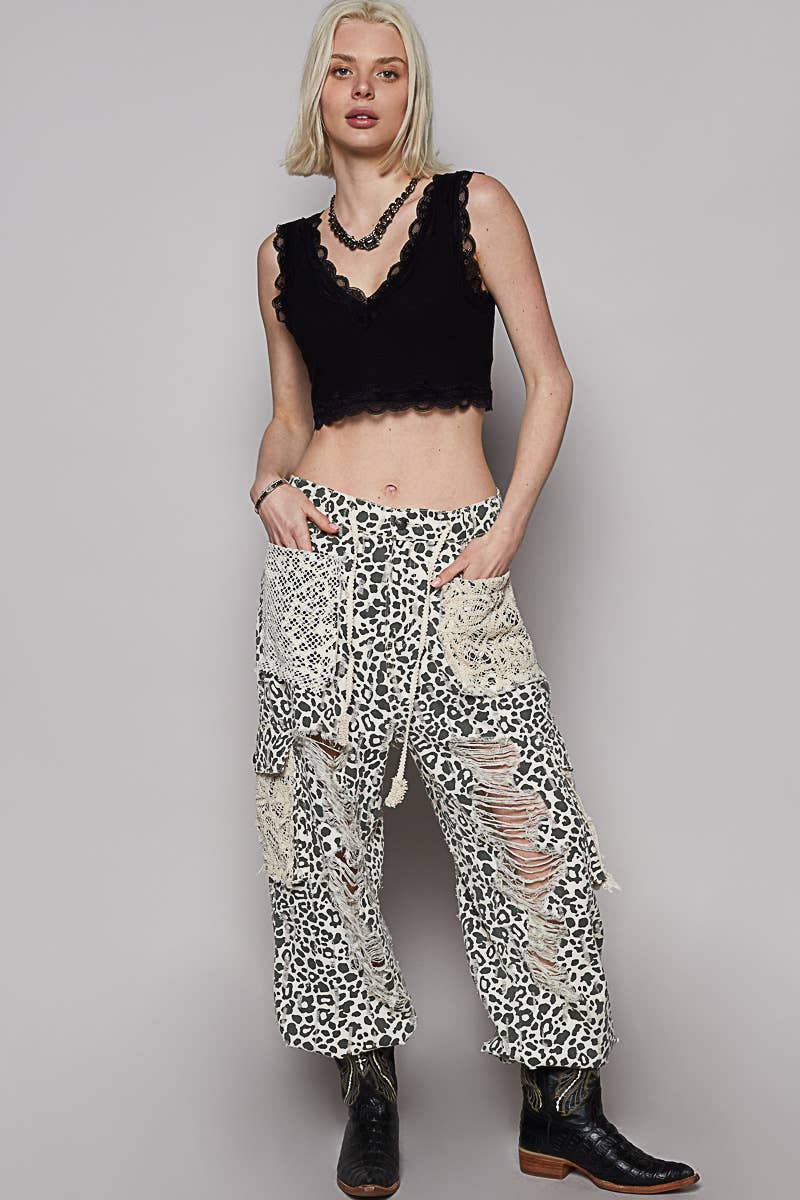 Vintage Wash Crochet Patch Joggers | Cream